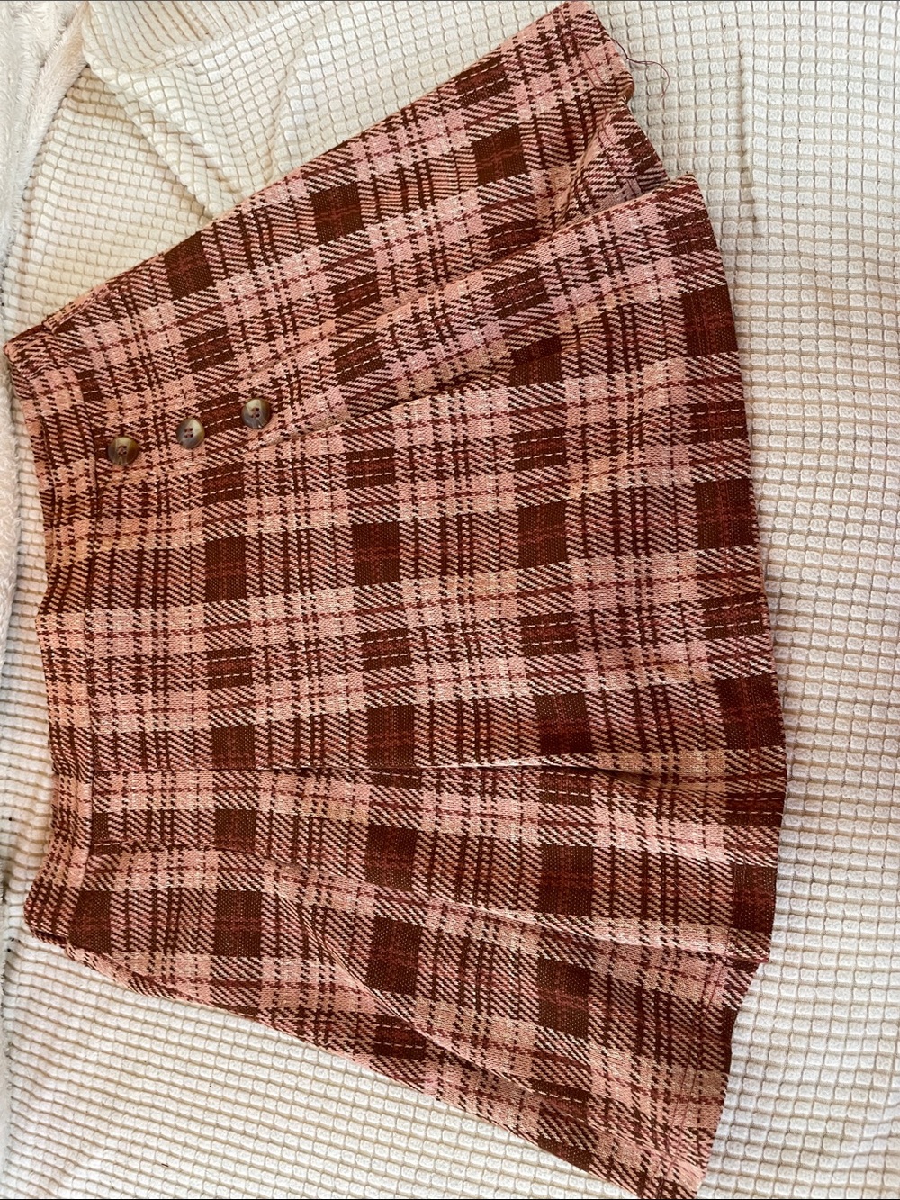 Knitworks Pink and Brown Plaid Skort with Side Button Detail
